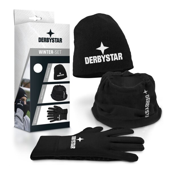 Derbystar Winter-Set schwarz, Mütze, Halswärmer, Handschuhe, Größe 7